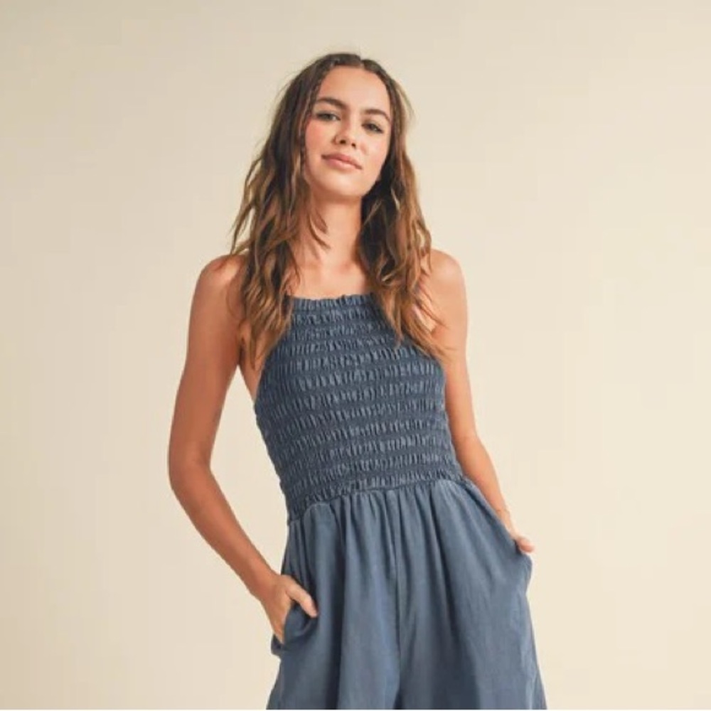 Miou Muse smocked halter romper